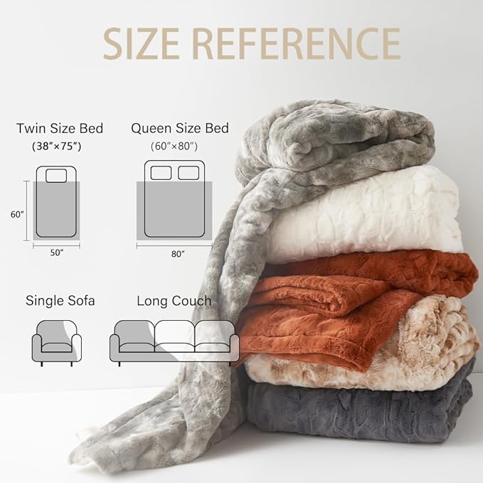 Krifey Oversized Faux Fur Blanket, Super Soft Cozy Blanket, Luxury Fluffy Throw Blanket Fuzzy Bed Throw Gray 60" x 80"