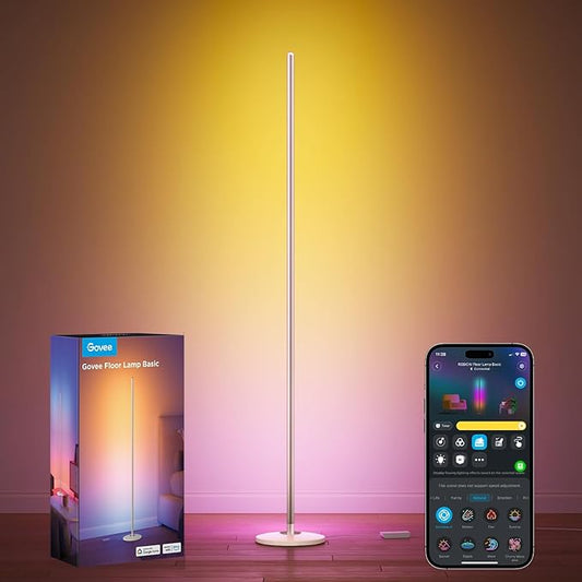 Govee RGBIC Floor Lamp Basic, LED Corner Lamp Works with Alexa, Smart Modern Floor Lamp with Music Sync and 16 Million DIY Colors, Color Changing Standing Lamp for Bedroom Living Room