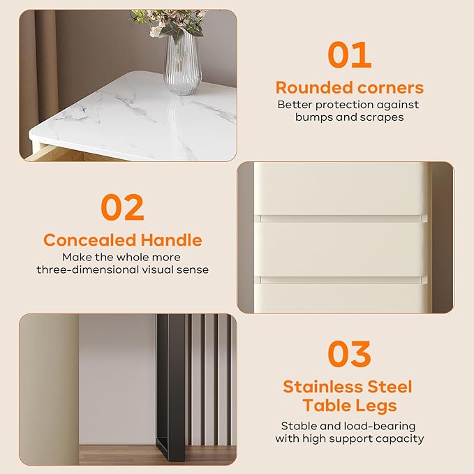 Solid Wood Vanity Desk, Modern Makeup Vanity with Drawers & Rock Slab Countertop and LED Light Mirror, Simple Dressing Table with Makeup Stool for Bedroom(Orange)