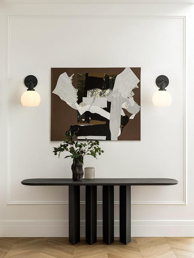 Vintage Wall Sconce 1-Light with Milk White Glass Globe Shade, Hardwired Modern Indoor Wall Mounted Lamp Fixture for Farmhouse Living Room Bedroom Bathroom