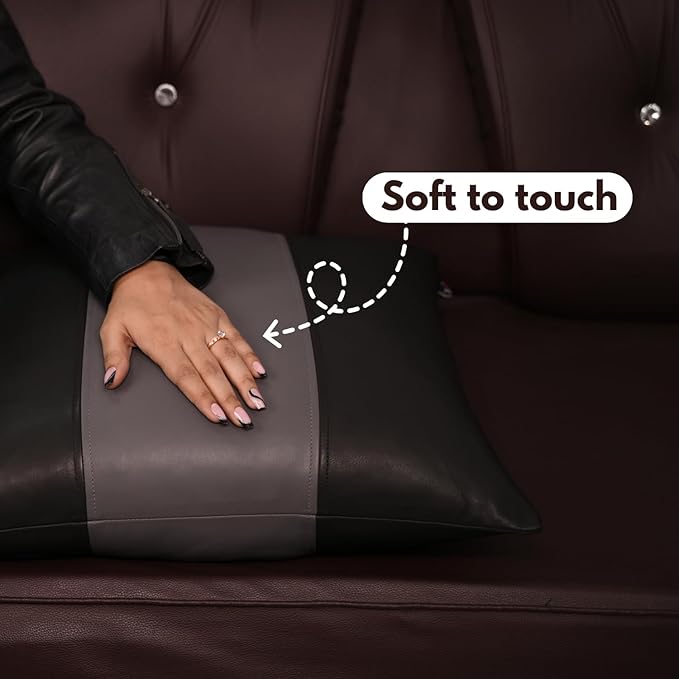 D DOLLY LAMB Lambskin Leather Pillow Cover - Sofa Cushion Case - Decorative Throw Covers for Living Room & Bedroom, 22x22 Inches - Black & Grey Plain