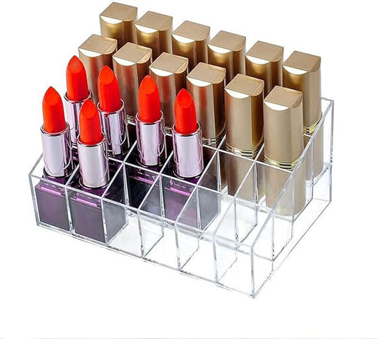 24 Spaces Lipstick Holder, Clear Acrylic Lipgloss Lipstick Organizer and Cosmetic Case Display Rack, Makeup Organizer for Lip Gloss Brushes Bottles More(6x4 Arrangement)