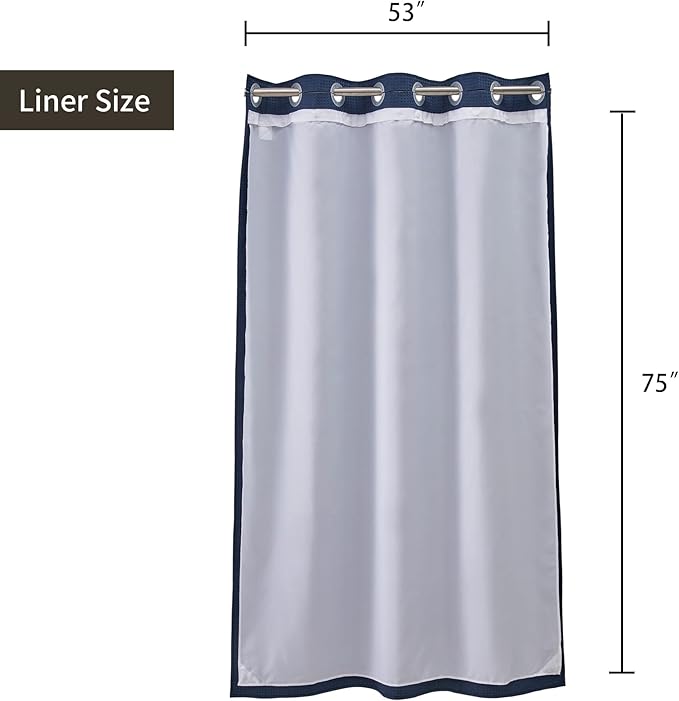 River Dream Stall Waffle Weave Shower Curtain with Snap-in Liner,Cotton Blend Fabric Heavy Duty,No Hooks Needed Shower Curtain for Bathroom,Hotel Quality Shower Curtain Set,Navy Blue,54x80 inches