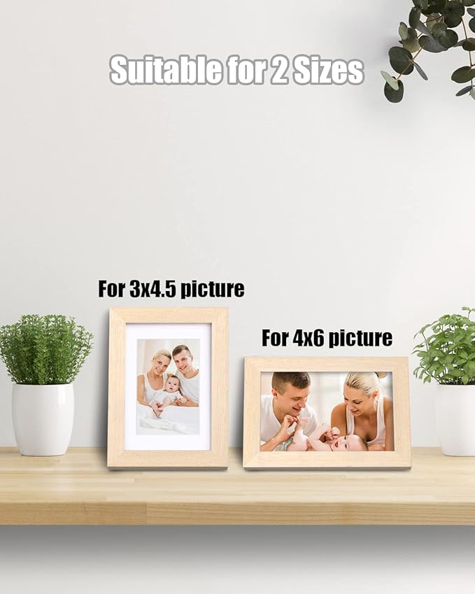Egofine 4x6 Picture Frame Made of Solid Wood with Plexiglass, Display Pictures 3.5x5 with Mat or 4x6 Without Mat for Tabletop and Wall Mounting, Oak Wood