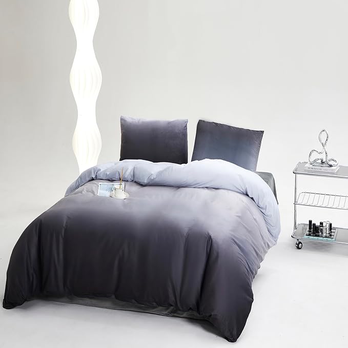 Luxlovery Grey Black Velvet Comforter Queen Grey White Gradient Bedding Set Queen Size Men Women Sherpa Micromink Blanket Quilts Warm Winter Warm Thick Comforter Set
