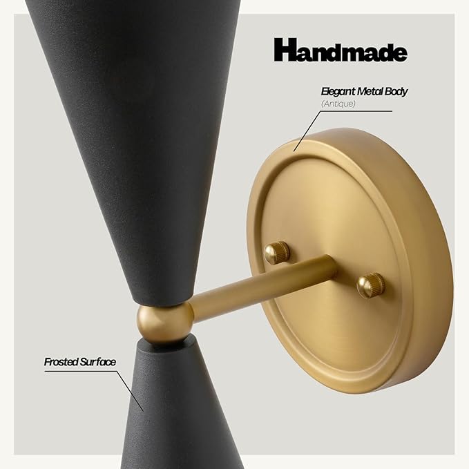 Modern Black Gold Wall Sconce, Vintage Double Heads Up and Down Sconces Wall Lighting, Indoor Hardwired Wall Lamp Fixture for Bathroom Bedroom Living Room Hallway