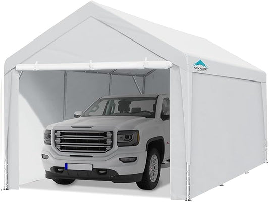 ADVANCE OUTDOOR 12x20 ft Heavy Duty Carport Garage Shelter, Adjustable Height (6.5-11ft) Waterproof Canopy with Removable Sidewalls for Cars, RV, Boat, Truck, Party - White