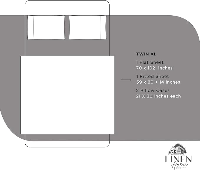 Linen Home 100% Cotton Percale Sheets Twin XL Size, Charcoal, Deep Pocket, 3 Pieces Set - 1 Flat, 1 Deep Pocket Fitted Sheet and 1 Pillowcase, Crisp Cool and Strong Bed Linen