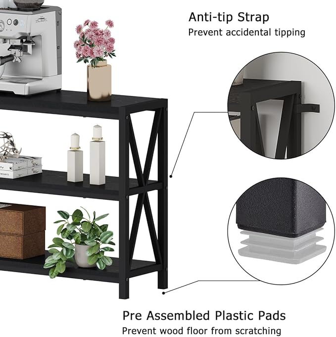 FATORRI Console Table for Entryway, Long Sofa Table with Shelves Under Window, Wood and Metal Hallway Tables for Foyer (55 Inch, Black)