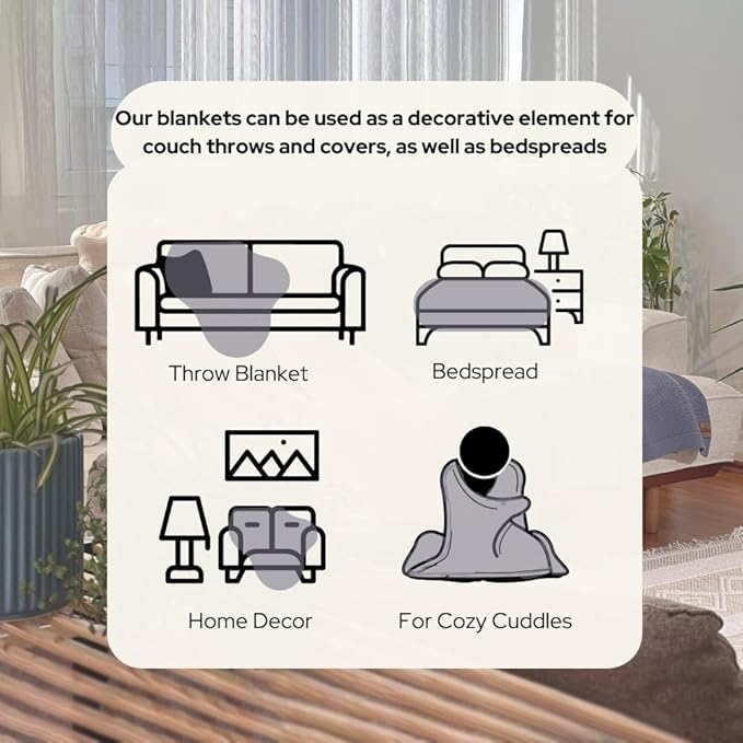 Dalisa 100% Organic Turkish Cotton Throw Blanket - GOTS Certified, Cozy - Perfect for Couch, Bed, and Home Decor - Boho Vintage Knit Alina (Grey Blue, 60x80)