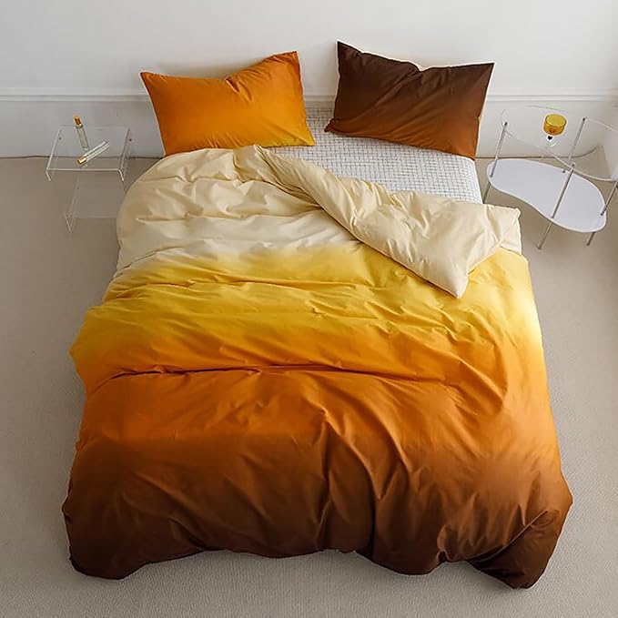 Luxlovery Gradient Orange Comforter Set Full Orange and Brown Bedding Set Beige Yellow Minimalist Bedding Set Soft Breathable Blanket Quilts Colorful Comforter Set for Full Bed