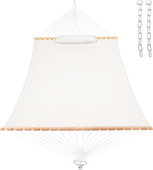 Lazy Daze 12 FT Sunbrella Quilted Double Hammock with Hardwood Spreader Bar, 450 lbs Capacity, Cream