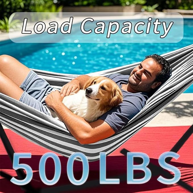 Double Hammock, Heavy Duty Portable, 500 lb Weight Capacity, Perfect for Both Indoors and Outdoors, 2 Person Hammock with Carrying Bag, Black White
