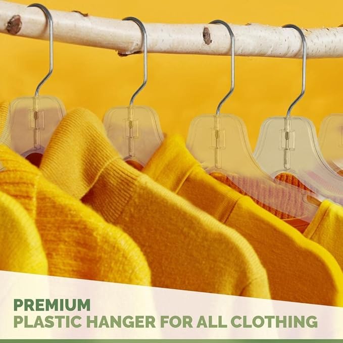 DEILSY™ Clear Plastic Hangers 50 Pack - Durable Clothes Hanger for Wardrobe Organization, Essential Plastic Hanger for Garments, Versatile Coat Hangers for Home and Retail Use