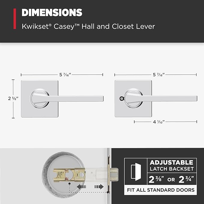 Kwikset Casey Interior Passage Door Handle, Lever For Closet and Hallway Doors, Reversible Non-Locking Handle Lever, Polished Chrome
