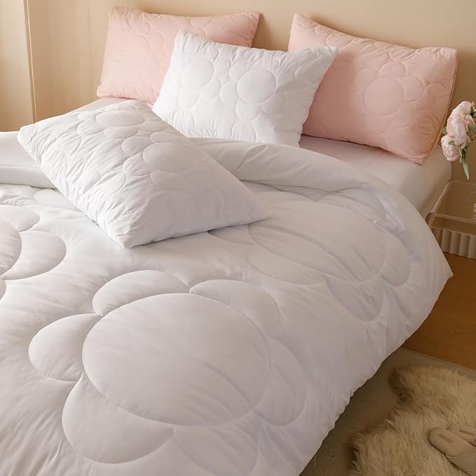 Luxlovery White Sunflower Comforter Set King Boho Floral Farmhouse Bedding Comforter Set King Size Elegant Big Flower Printed Soft Breathable Bohemian Comforter