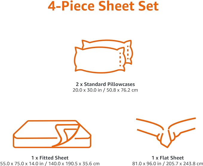 Amazon Basics Kid's Soft Easy-Wash Lightweight Microfiber 4 Piece Sheet Set, Full, White Anchors, Solid