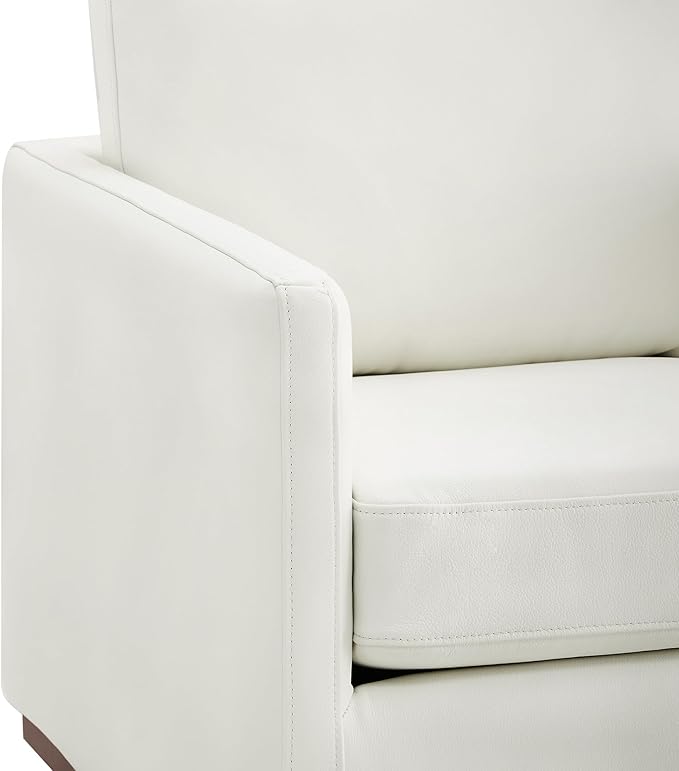CHITA Genuine Leather Swivel Accent Chair, FSC Certified Mid Century Modern Arm Chair for Living Room and Bedroom, Fully Assembled, White
