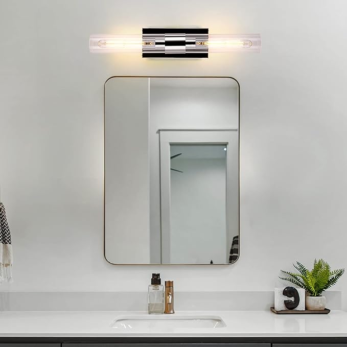 Bathroom Vanity Light Fixtures, Glass Tube Wall Sconces, Brushed Brass Base, Bathroom Wall Lights, Bedroom Bedside Wall Light, Wall Lamp For Dressing Table, Living Room, Hallway, Bulb Included