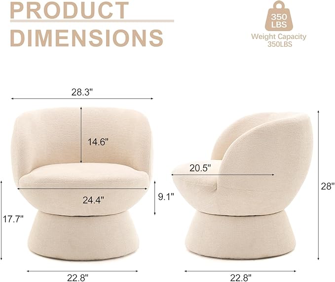 360° Swivel Boucle Bucket Chair, Accent Barrel Makeup Vanity Chair Modern Lounge Single Sofa with Padded Armrest for Dining Room, Living Room, Bedroom and Home Office (Set of 2 Beige)