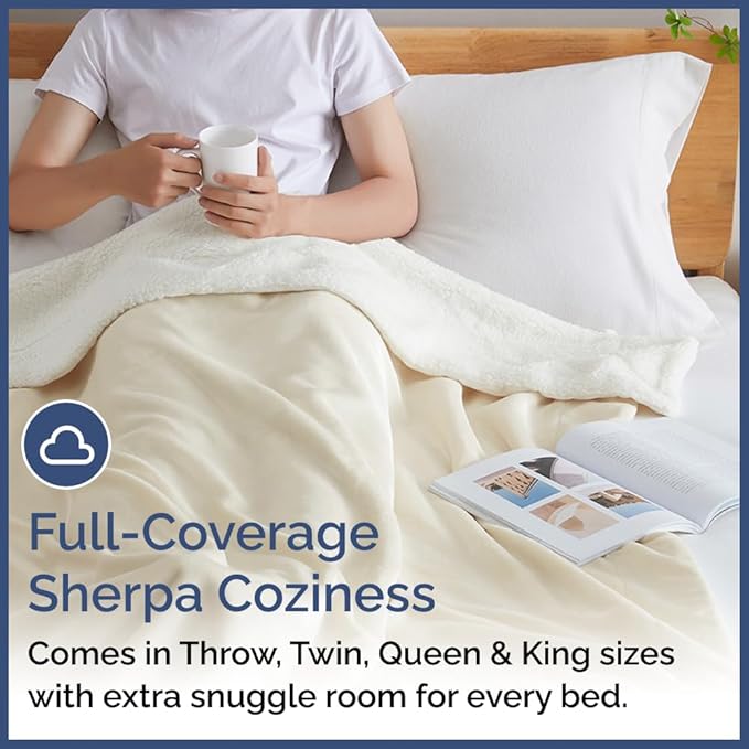 Sherpa Fleece Blanket Throw Size - Reversible Sherpa Fleece Throw Blanket - Super Soft Double Sided for Bed, Sofa, Couch - Thick, Warm, and Plush - Luxurious Bedding for Winter - Ivory, 50" x 60"