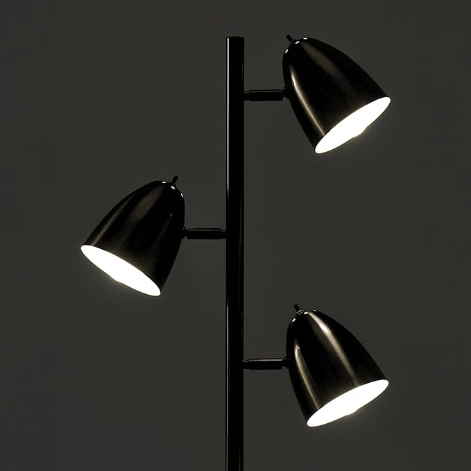 Brightech Jacob LED Standing Lamp, Modern Bright Floor Lamps for Living Rooms & Bedrooms, Tall LED Lighting Lamp with Adjustable 3 Light Tree – Classic Black