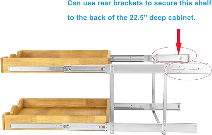 DINDON 2 Tier Wood Pull Out Cabinet Organizer (17" W x 18" D) Heavy-Duty Metal Sliding Drawer Shelf, Two Tier Pull Out Shelves for Kitchen Cabinets, Pantry, Bathroom…