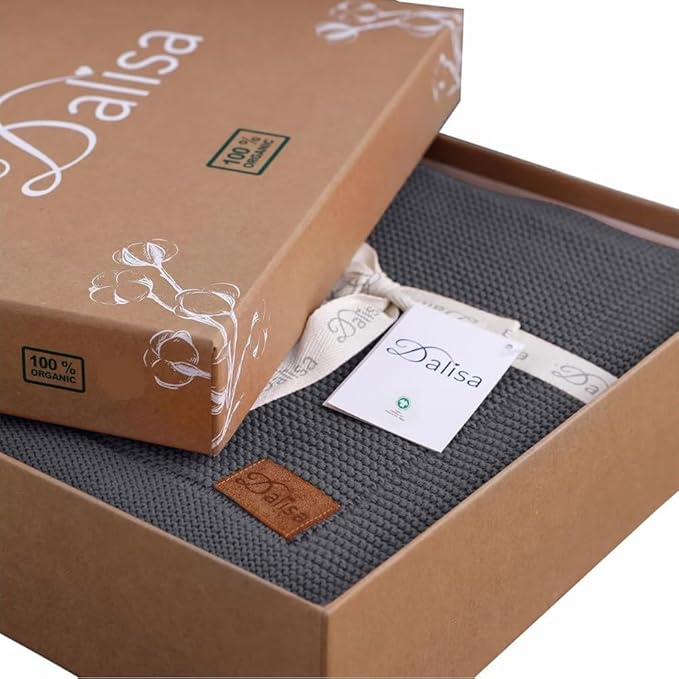 Dalisa 100% Organic Turkish Cotton Throw Blanket - GOTS Certified, Cozy - Perfect for Couch, Bed, and Home Decor - Boho Vintage Knit Alina (Dark Grey, 60x80)