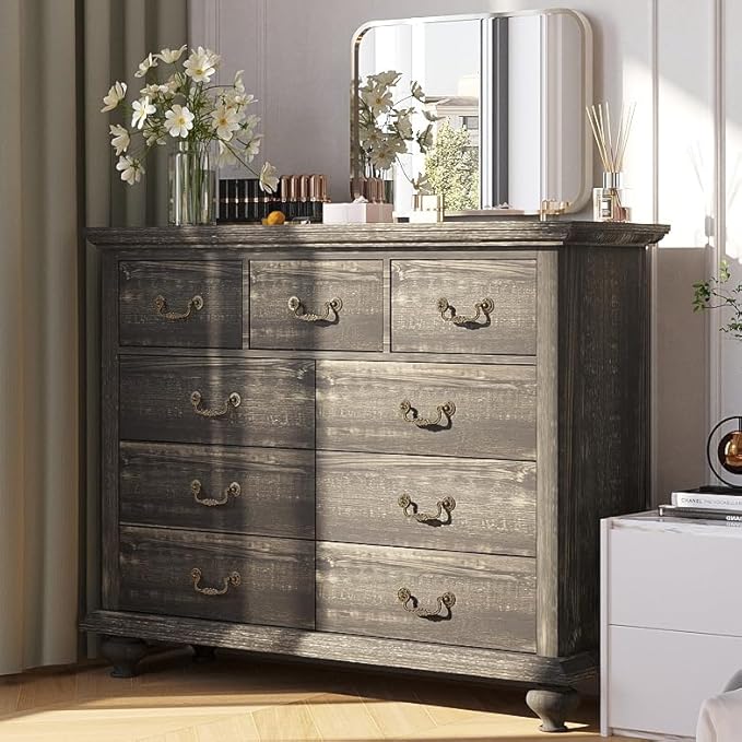 GAOMON 9 Drawers Dresser for Bedroom, Wooden Chest of Drawer with Large Drawers & Metal Handles for Bedroom, Living Room, Hallway, Black