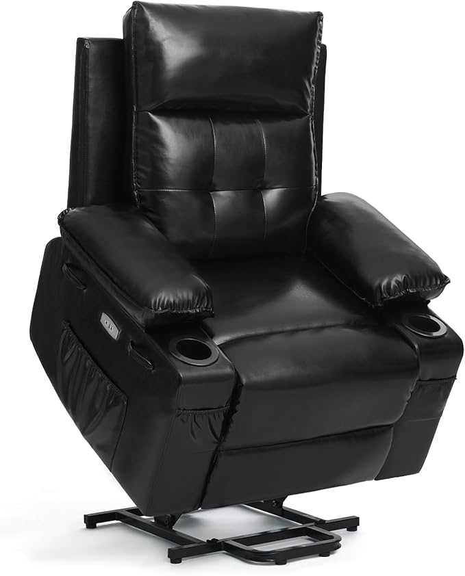 Polar Aurora Power Lift Chair for Elderly,Electric Recliner Chair with Vibrating Massage & Heating,Living Room Chair with Thickened armrest,USB Ports,2 Cup Holders,Black