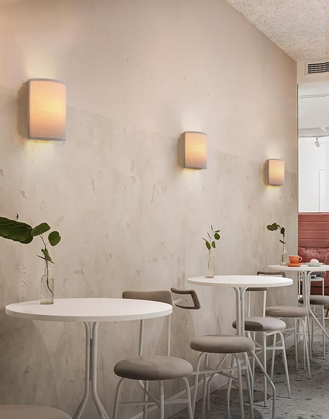 Yosoan Linen Fabric Cloth Boho Vintage Flush Wall Sconce Stairwell Fixture Light, 1-Light Vanity Indoor Hardwired Interior Sconce Cover Shade Lamp for Bedroom Hallway Living Room Corridor