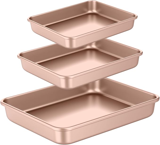 3 Pcs Baking Sheet Set, Cookie Sheets For Baking with Square Texture Pattern, Thicker Carbon Steel Non-stick Bake Pan Roll Pans Tray for Oven (9''/11''/13'')