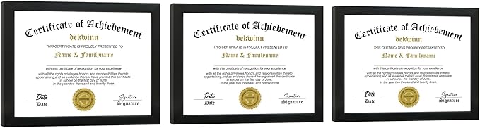 8.5x11 Diploma Frame Certificate Document Frame Set of 3 with High Definition Glass,Picture Frame for Wall and Tabletop Display in Black