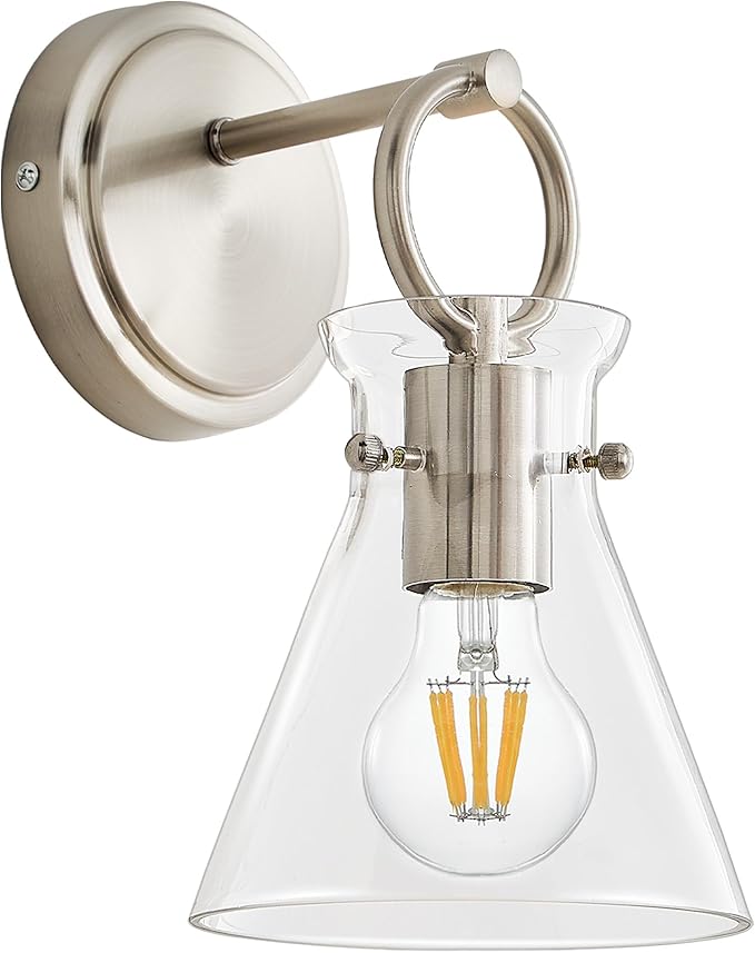 Wall Sconce for Bathroom Modern Vanity Light Fixtures Wall Mount Lighting Lamp Farmhouse Wall Lights with 6 Inch Clear Glass Shade for Bedroom Living Room Mirror Kitchen, Brushed Nickel, 1 Pack