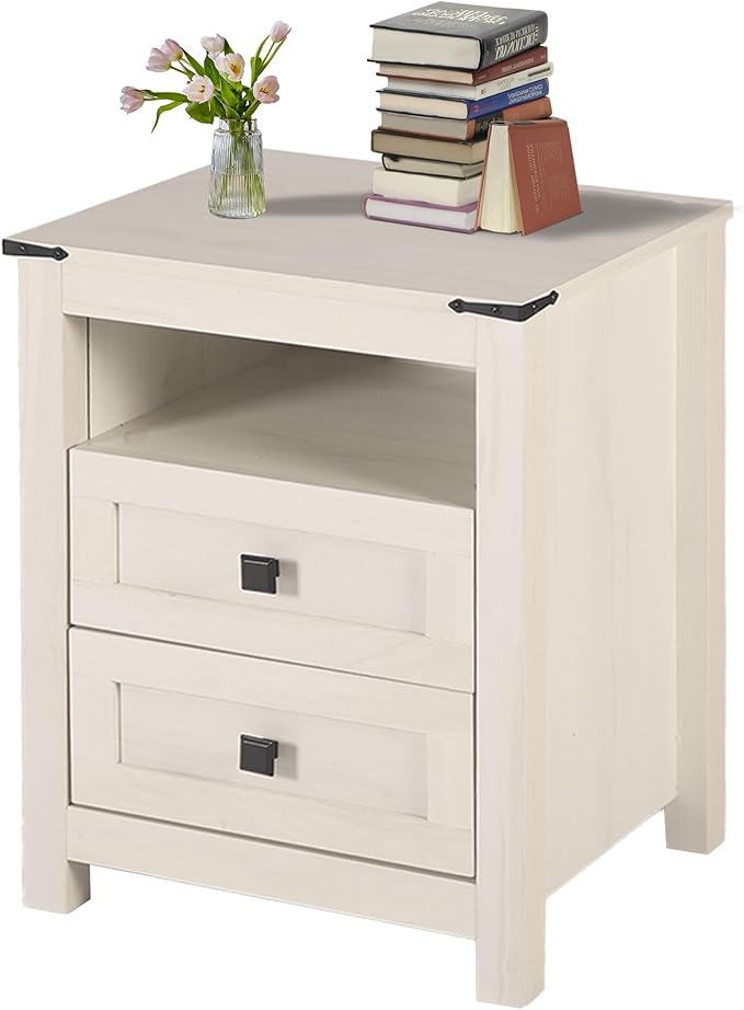 Nightstand with 2 Drawers, Wooden Night Stands, Grey Bedside Table Side Table for Bedroom Storage Cabinet End Table for Bedroom, Rustic Beige