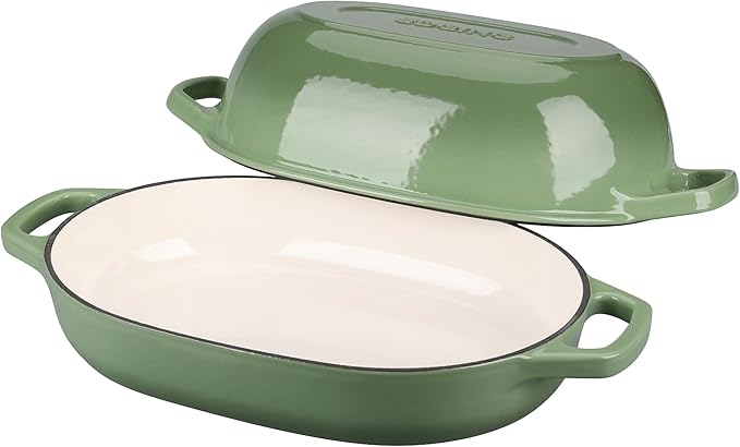 Enameled Cast Iron Dutch Oven Pot with Lid, Oval Dutch Oven for Bread Baking, Bread Oven for Homemade Sourdough Bread Baking, 7qt, Pistachio Green