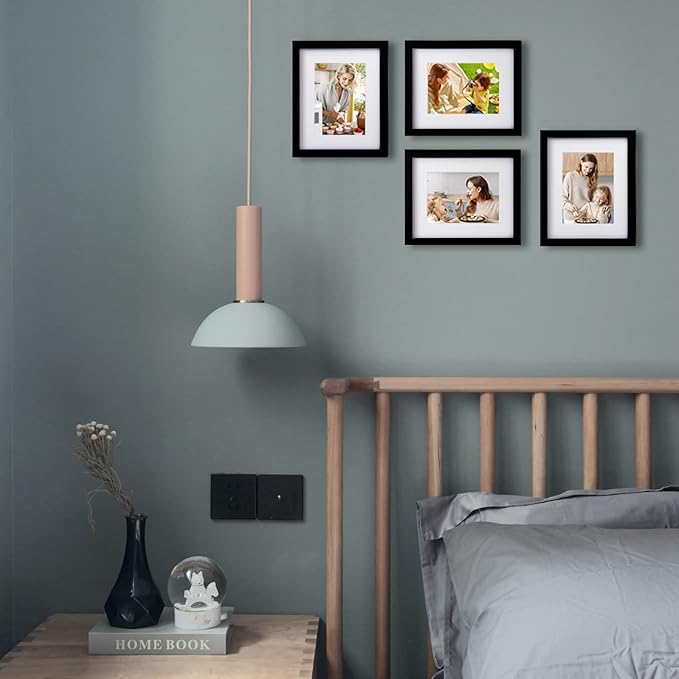 Egofine 8x10 Picture Frame Made of Solid Wood Covered by Plexiglass, for Pictures 4x6 or 5x7 with Mat or 8x10 Without Mat, Table Top Display and Wall Display Photo Frame, Black