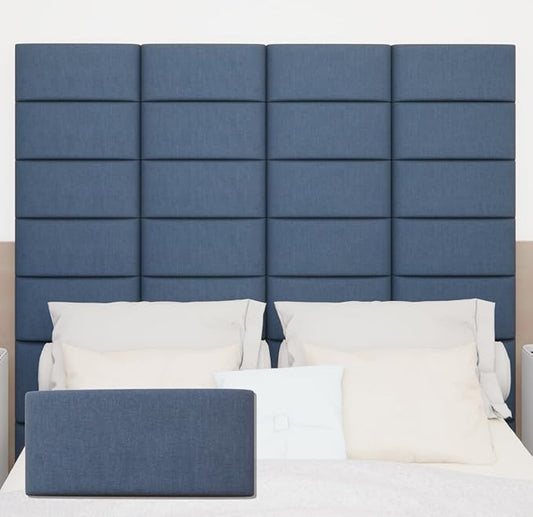 Upholstered Wall Mounted Headboard, 3D Soundproof Wall Panels Peel and Stick - King Size, Tufted, Blue (12 Panels, 10" x 24")