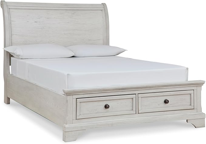 Signature Design by Ashley Robbinsdale Casual Full Sleigh Storage Platform Bed with 2 Drawers, Foundation or Box Spring Not Needed, White