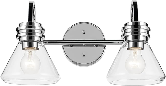 Kichler Farum 19.25" 2-Light Vanity Light with Clear Glass in Chrome, for Vanity, Jack & Jill Layout, Over a Mirror, (19.25" W x 9.5" H), 55154CHCLR