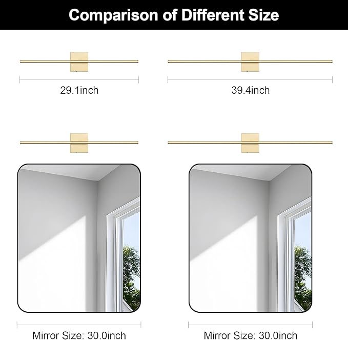 Battery Operated Wall Sconce Set of Two with Remote Control, 3000K-6000K Dimmable Gold Wall Lights, Timable LED Wireless Wall Sconces, 350° Ratate for Bathroom, Living Room, Hallway 29.1 Inch