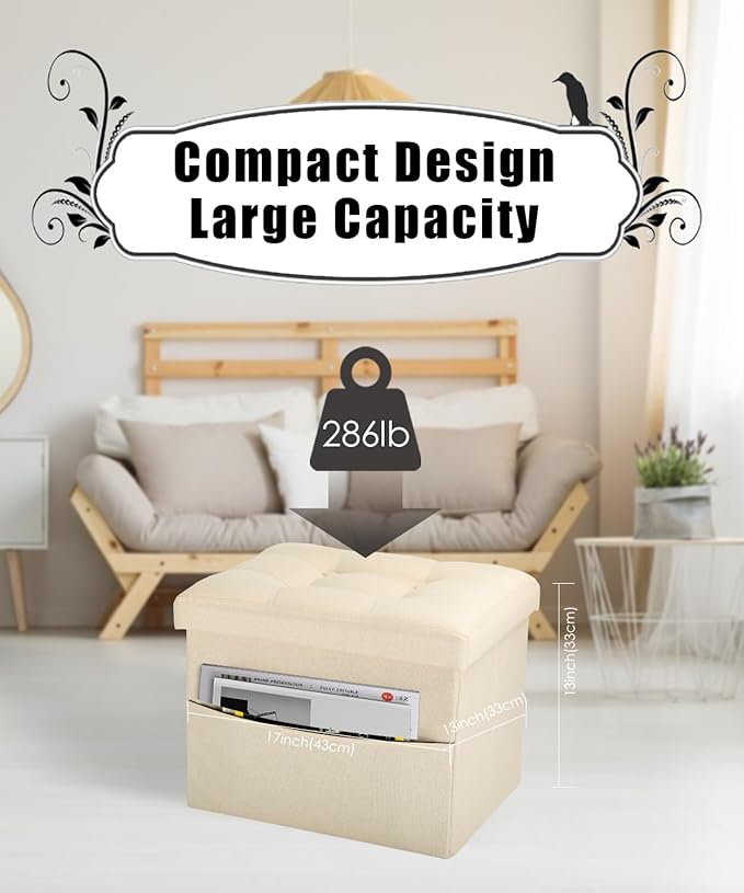 Ottoman Storage Ottoman Foot Rest Stool Foldable Bench with Storage Student Dormitory Bedroom and Entryway 17 X 13 X 13