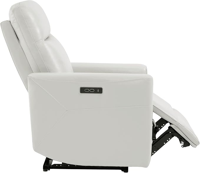 CHITA Genuine Leather Power Recliner Chair for Adults, Electric Wall Hugger Recliner for Small Spaces, Modern Living Room and RV Recliner Chair with Power Headrest & Charging Ports, Light Grey
