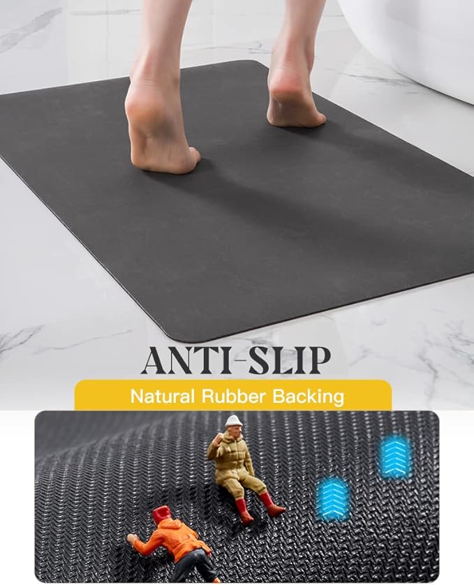 MontVoo -Bath Mat-Rubber Backing Non Slip Quick Dry Absorbent Thin Bathroom Rugs Fit Under Door-Faux Suede Surface Bathroom Floor Mats-Shower Rug for in Front of Bathtub Shower Dark Grey Rug Set