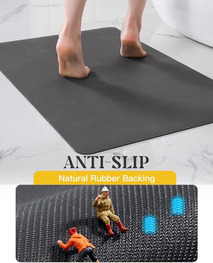 MontVoo -Bath Mat Rug-Rubber Backing Non Slip Quick Dry Absorbent Thin Bathroom Rugs Fit Under Door-Faux Suede Surface Bathroom Floor Mats-Shower Rug for in Front of Bathtub Shower Dark Grey 24"x48"