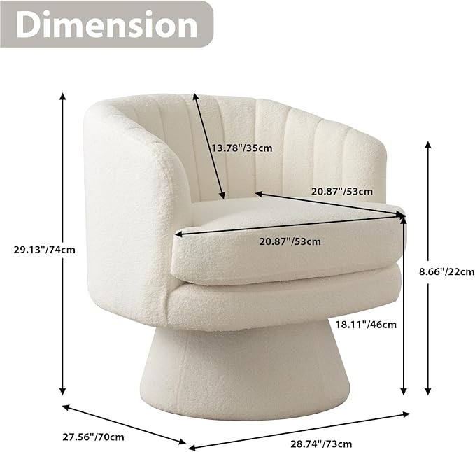 Phoenix Home Swivel Barrel Accent Chair, Mid Century 360 Degree Swivel Barrel Chair, Overstuffed Round Reading Lounge Chair Berber Fleece, Ideal for Living Room, Bedroom, Living Room, Office, Beige