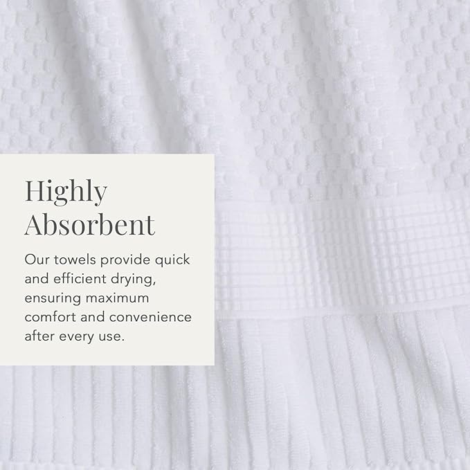 NY Loft 100% Cotton Bath Towel Set | 6 Piece Set - White Towels | Absorbent & Quick-Dry Bath Towels | Textured & Durable Cotton | Trinity Collection - Bright White