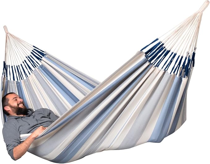 La Siesta® Large Double Brisa Classic Hammock, Outdoor Indoor Hammock Swing - Handmade Weather & Tear Resistant Backyard Bedroom Hammock, Sea Salt