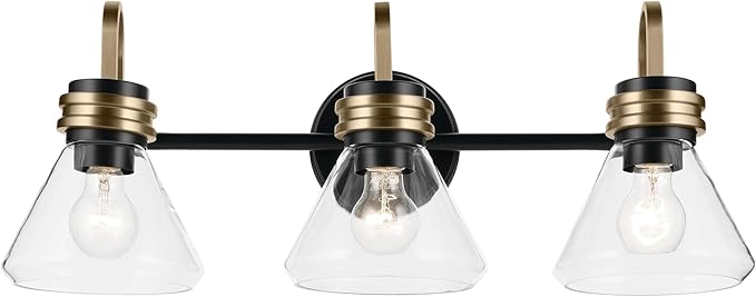 Kichler Farum 26" 3-Light Vanity Light with Clear Glass in Black, for Single or Double Vanity, Over a Mirror, Powder Room, Bathroom (26" W x 9.5" H) 55155BKCLR