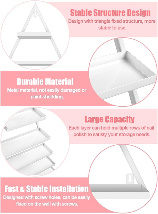 EBANKU 10PCS Nail Polish Racks 5 Tiers Nail Polish Shelf for Wall Triangular Display Rack Cosmetic Display Cases Lipstick Perfume Wall Shelf Essential Oil Organizers for Home Spa Nail Salon(White)